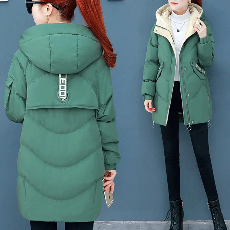 

Warm Winter Coat Women Plus Size Hooded Coat Parkas Long Women Winter Jacket Women Zipper Solid Slim Letter Cotton Female Coats