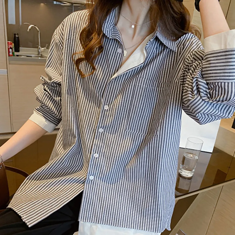 Женская рубашка с длинным рукавом XFPV Корейская шикарная Свободная блузка