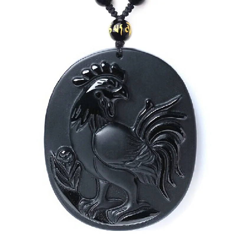 Черный обсидиан ожерелье петух подвеска амулет на удачу ювелирные изделия |