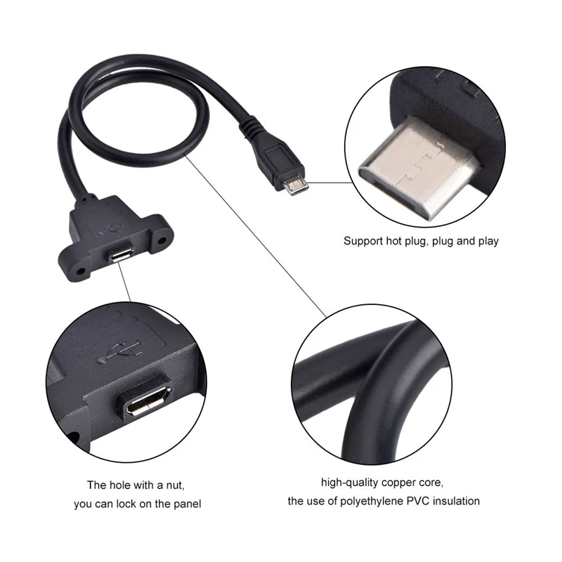 Удлинительный кабель с Micro USB 5Pin штекер гнездо винтовым отверстием для крепления