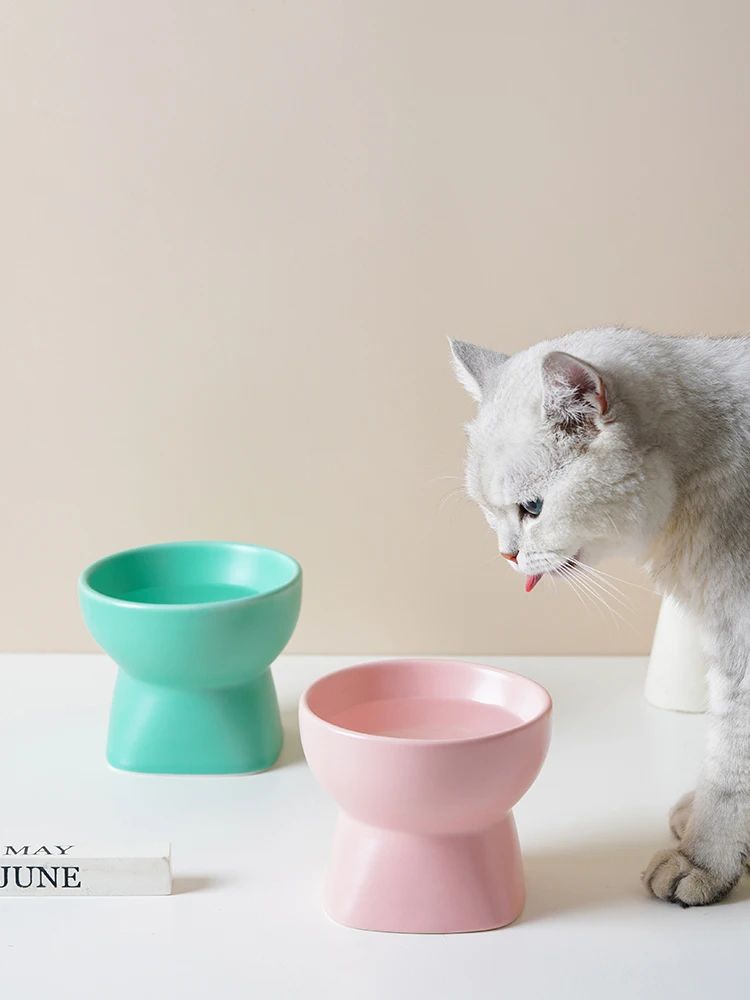 

Ceramic High-footed Cat Dog Bowl Pet Food Water Round Bowl For Puppy Cat Dog Porcelain Pets Supplies Feeding Dish Wholesale
