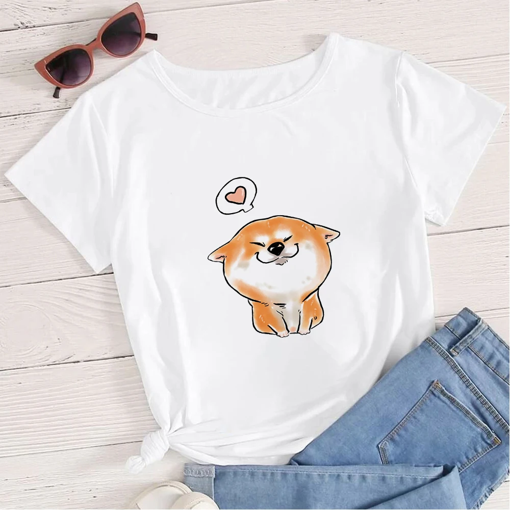 

Summer Tshirt Cute Big Face Shiba Modern Printed T Shirt Casual Y2k Top Harajuku Aesthetic 2021 New Korea T Shirt Hipster