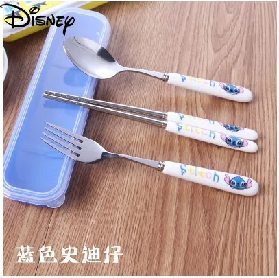 

Disney Student Cartoon Spoon Fork Chopsticks Three-piece Ceramic Stainless Steel Children Outdoor Camping Portable Tableware Set
