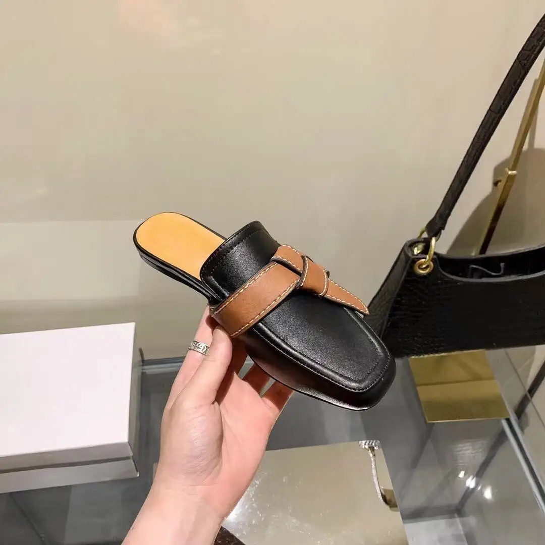 

New bow flat-bottomed lazy half-drag Baotou square toe slippers Muller shoes female net red tide slippers women women shoes