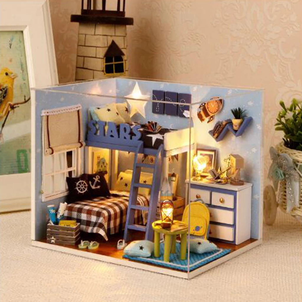 

Wooden Dollhouse DIY Model Kits Boys & Girl Gift - Starry Bedroom Happy Life