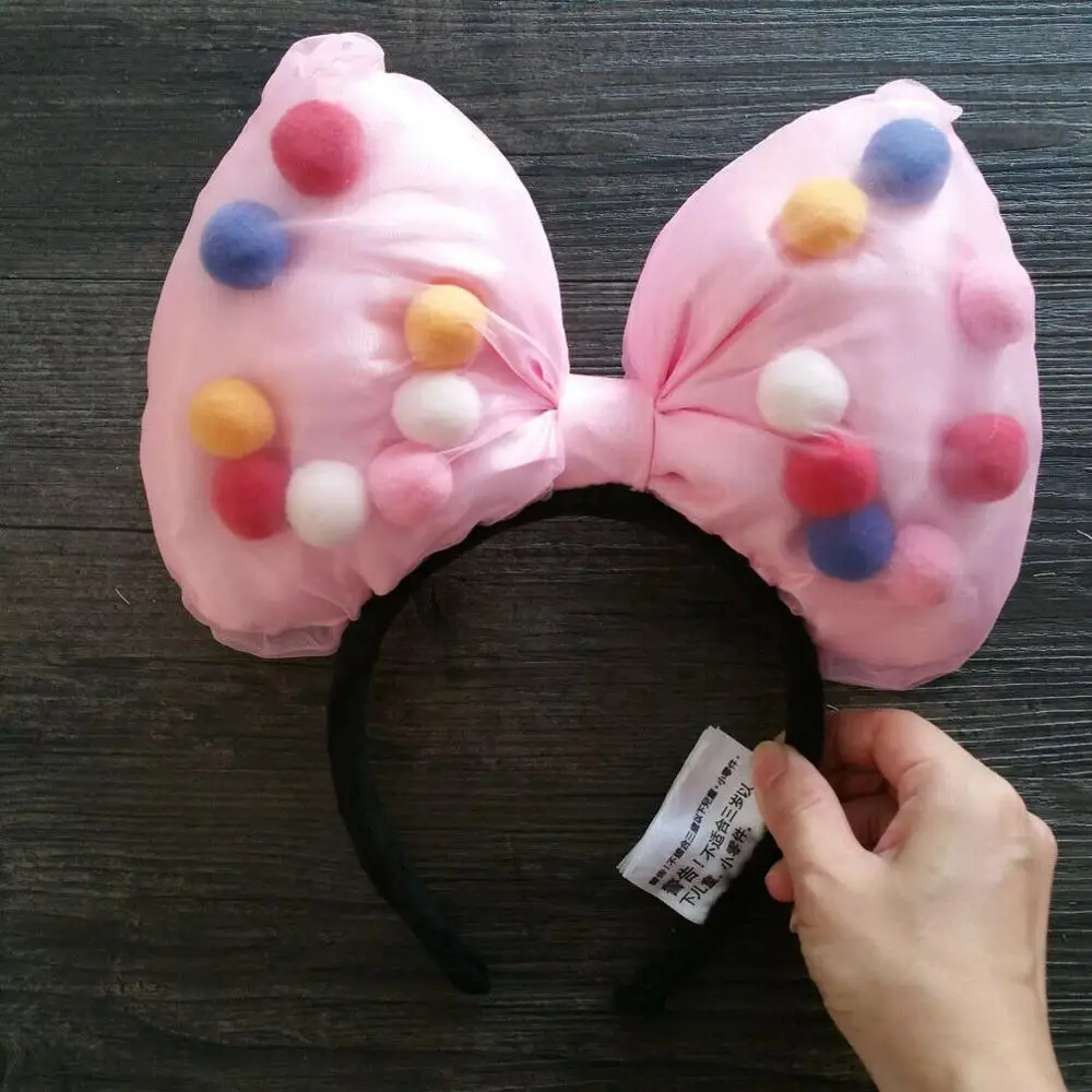 Disney большой бант розовый разноцветными помпончиками и уши Минни Маус повязка на