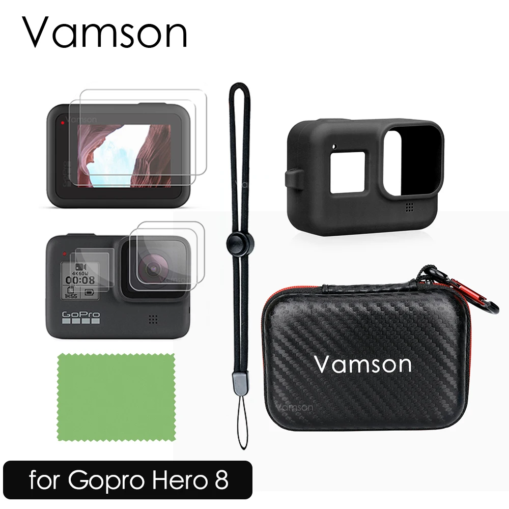

Vamson for GoPro Hero 8 Black Accessories Case +Protective Silicone Case Shockproof Storage hand bag Package VP814
