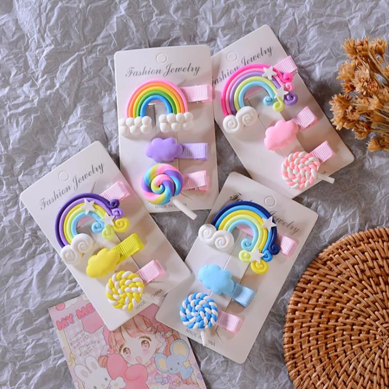 

3PC/SETChildren's Rainbow Lollipop Barrettes Little Girl Liu Haibin Hairpin Jewelry Does Not Hurt Hair Duckbill Hair Accessories