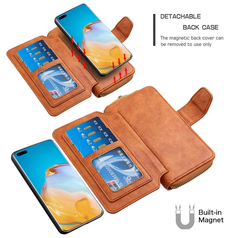 Мужской кожаный чехол-кошелек на молнии для Huawei P40 Pro P Smart 2019 Honor 10 Lite 9X Z с