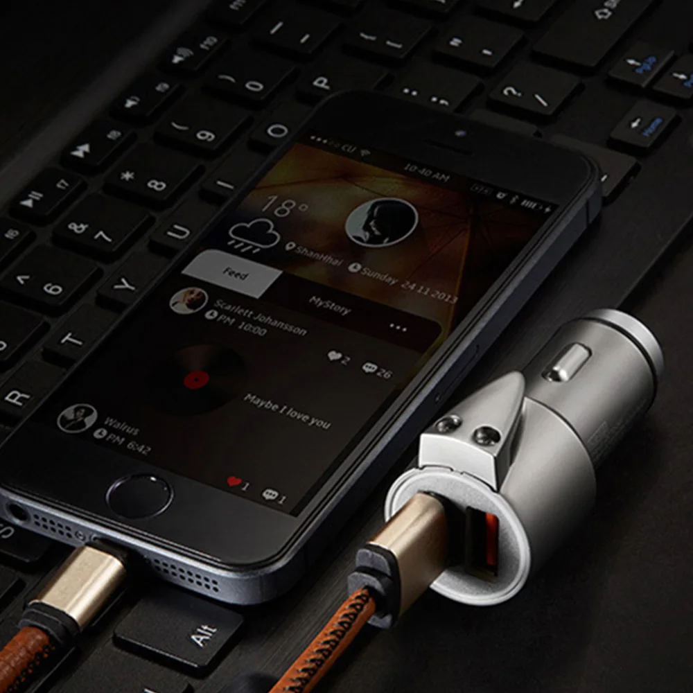 3 в 1 Автомобильное зарядное устройство USB резак для ремня безопасности аварийный