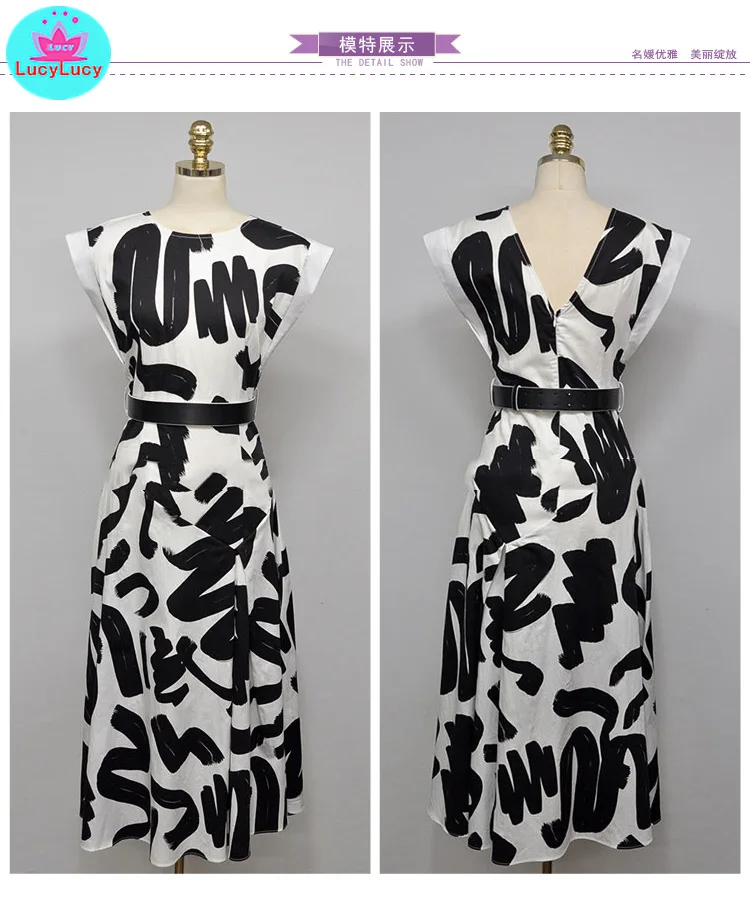 Женское приталенное платье до колен облегающее с большим принтом и круглым