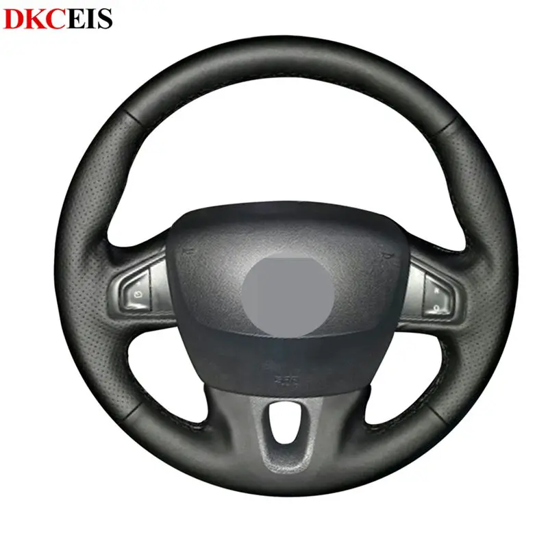 Сшитый вручную черный мягкий PU искусственная кожа Чехол рулевого колеса
