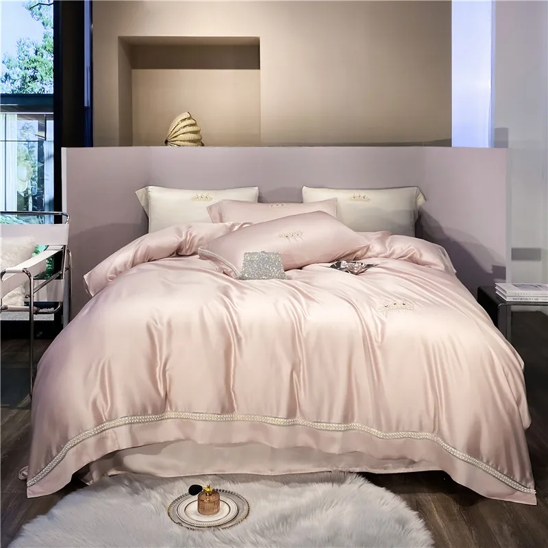 

New Girls Pink Bedding set 600TC Tencel Duvet Covet Queen King Size Flatsheet Pillowcase Silkly Bedlines
