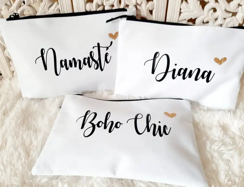 Уникальные чехлы на молнии для невесты Холщовая Сумка макияжа с монограммой