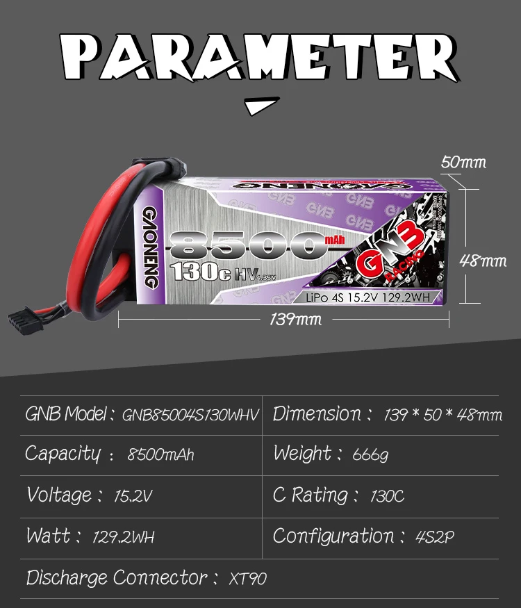 

Gaoneng GNB 8500 /, 4S 15,2 V 130C LiPo - XT60 T RC