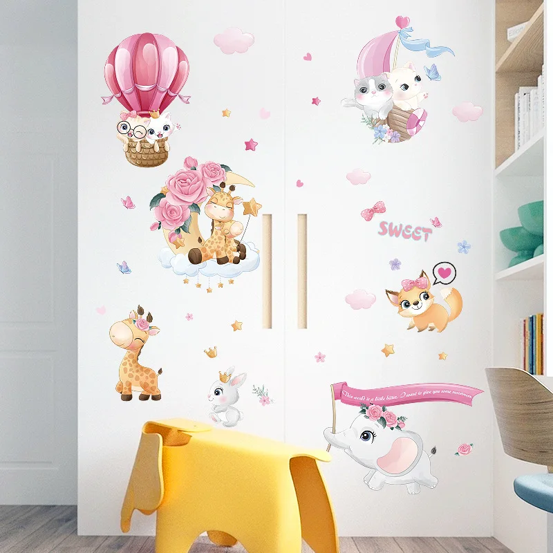 

Sweet Animals Wall Stickers Children Kids room Wall Decor Rabbit Hot air balloon Vinyl Decals Home Decor Vinyl Sticker Murals