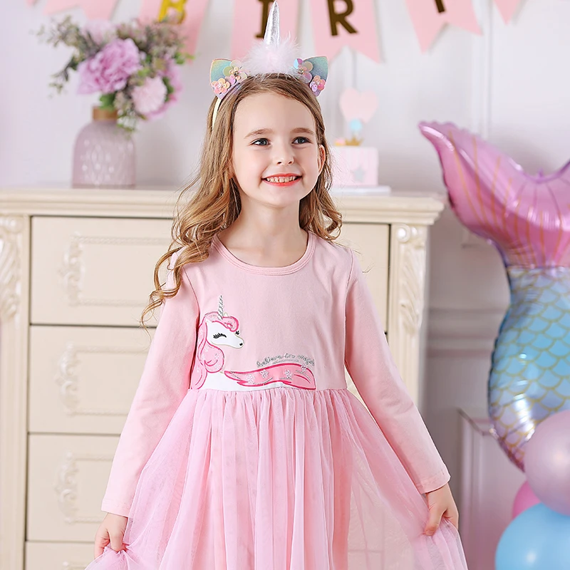 DXTON платья принцессы для девочек с единорогом дешевые детские длинным рукавом