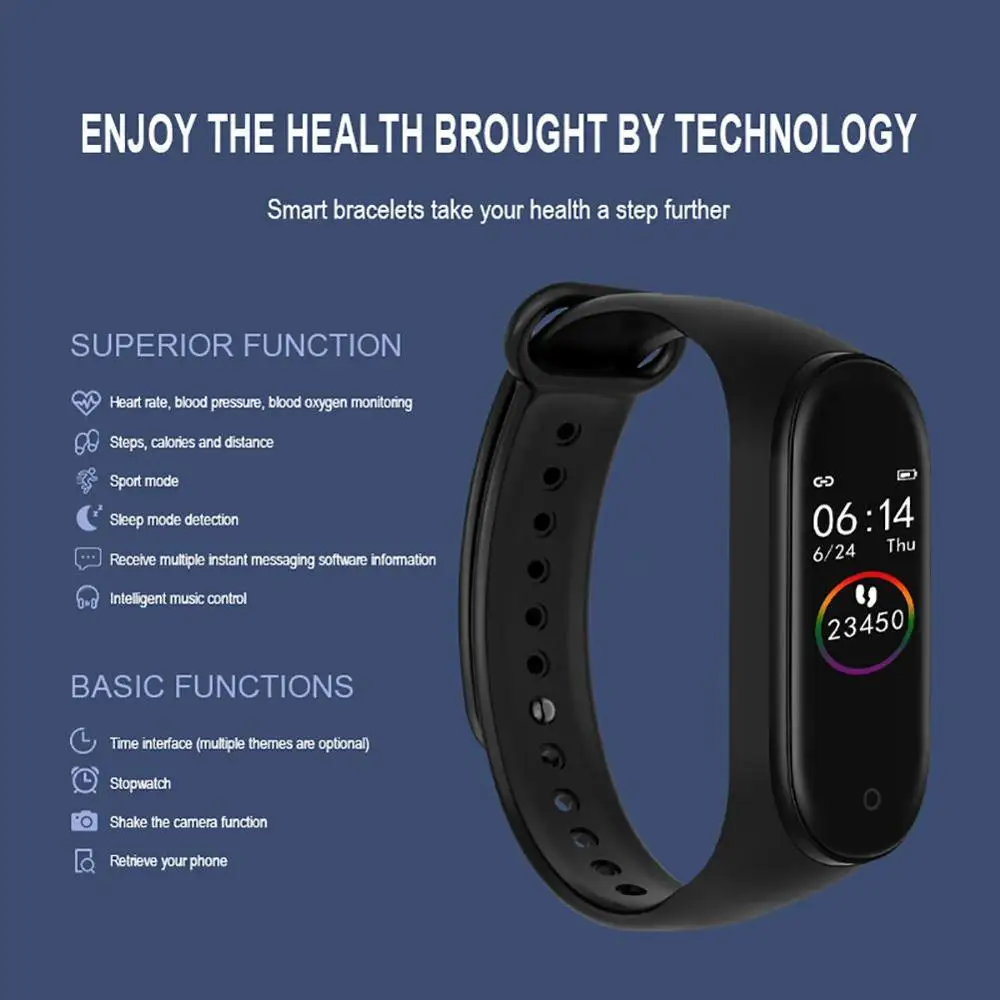 Новый смарт браслет M4 3 цвета AMOLED экран для Miband 4 Smartband фитнес Bluetooth Спорт