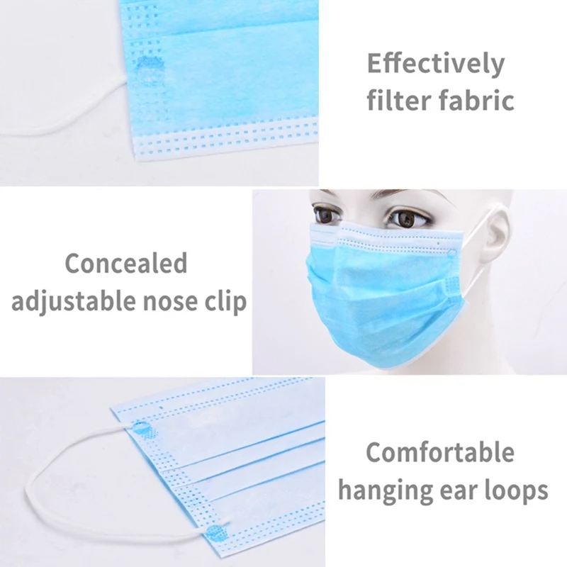 Instock 50Pcs Mask Disposable Nonwove 3 Layer Ply Filter mouth Face mask filter safe Breathable Protective masks | Красота и здоровье