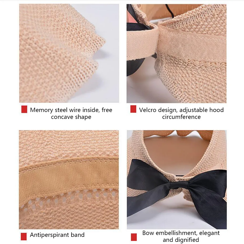 

Empty Top Hats For women Summer Hat Beach Straw Hat Fashion Bowknot Sun Protection Adjustable Cap Chapeau Femme