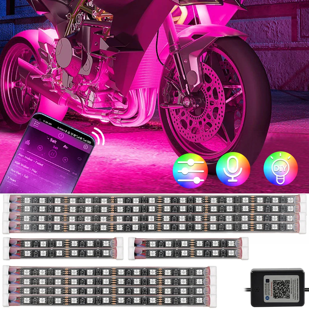 

Светодиодная RGB лента для автомобиля и мотоцикла, 12 В, с управлением через приложение