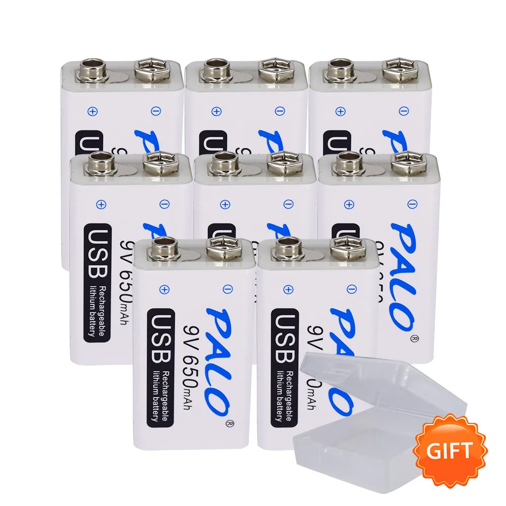 8 pcs battery PALO 9V USB аккумулятор 650mah перезаряжаемый микро usb 9V Lipo батареи для микрофона беспроводной микрофон гитара для эквалайзера дымовая сигнализация - Цвет: 8 pcs battery
