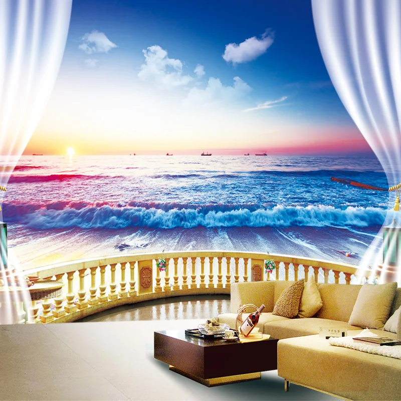 

Прямая поставка на заказ росписи 3D обои средиземноморская спальня гостиная диван ТВ фон обои вид на море 3d обои