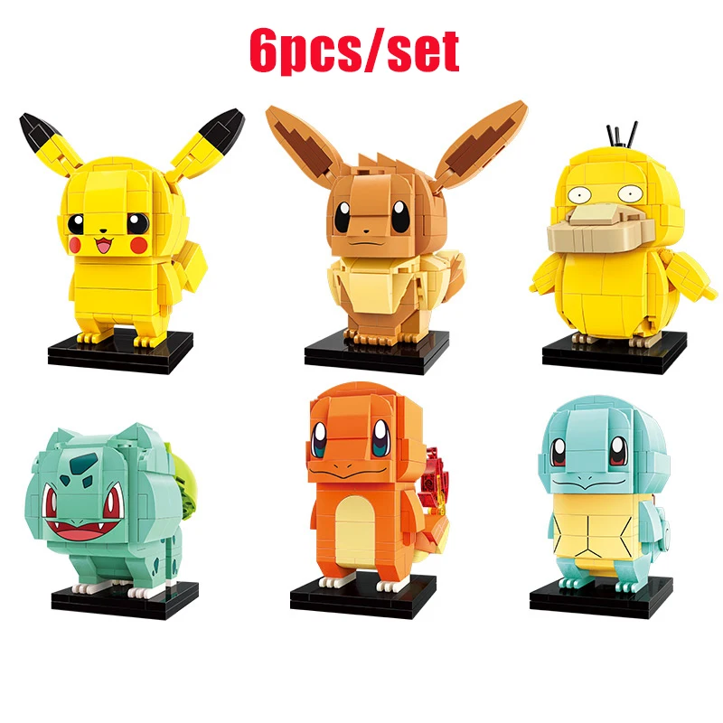 

Cartoon BrickHeadz Pokemon Pikachu Elf Ball Pocket Monsters Building Blocks Bricks Set Classic Anime Movie Dolls Model Kids Toys