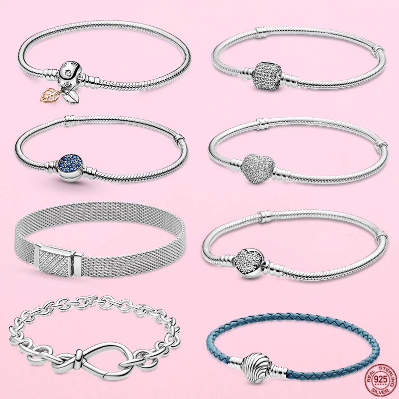 

TOP SALE Pulseira Bracelet Femme 925 Sterling Silver Heart Snake Chain Bracelet For Women Fit Original Charm Beads Jewelry Gift