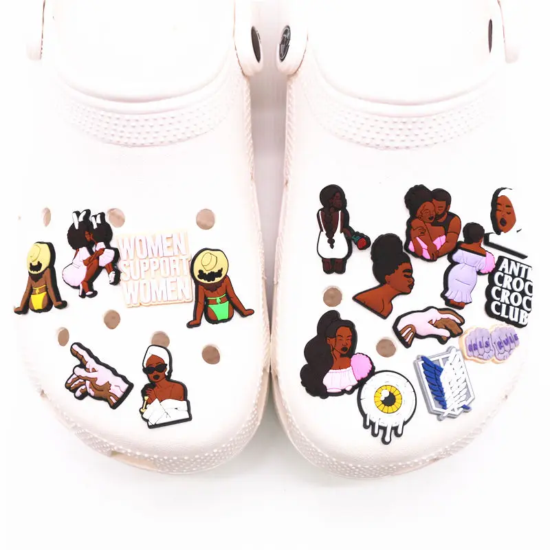 1pcs Black Couple Shoe Charms Tears Anti Croc JIBZ Accessories Designer Black Girls Rule Clog Shoes Buckle Soft PVC BLM Charm