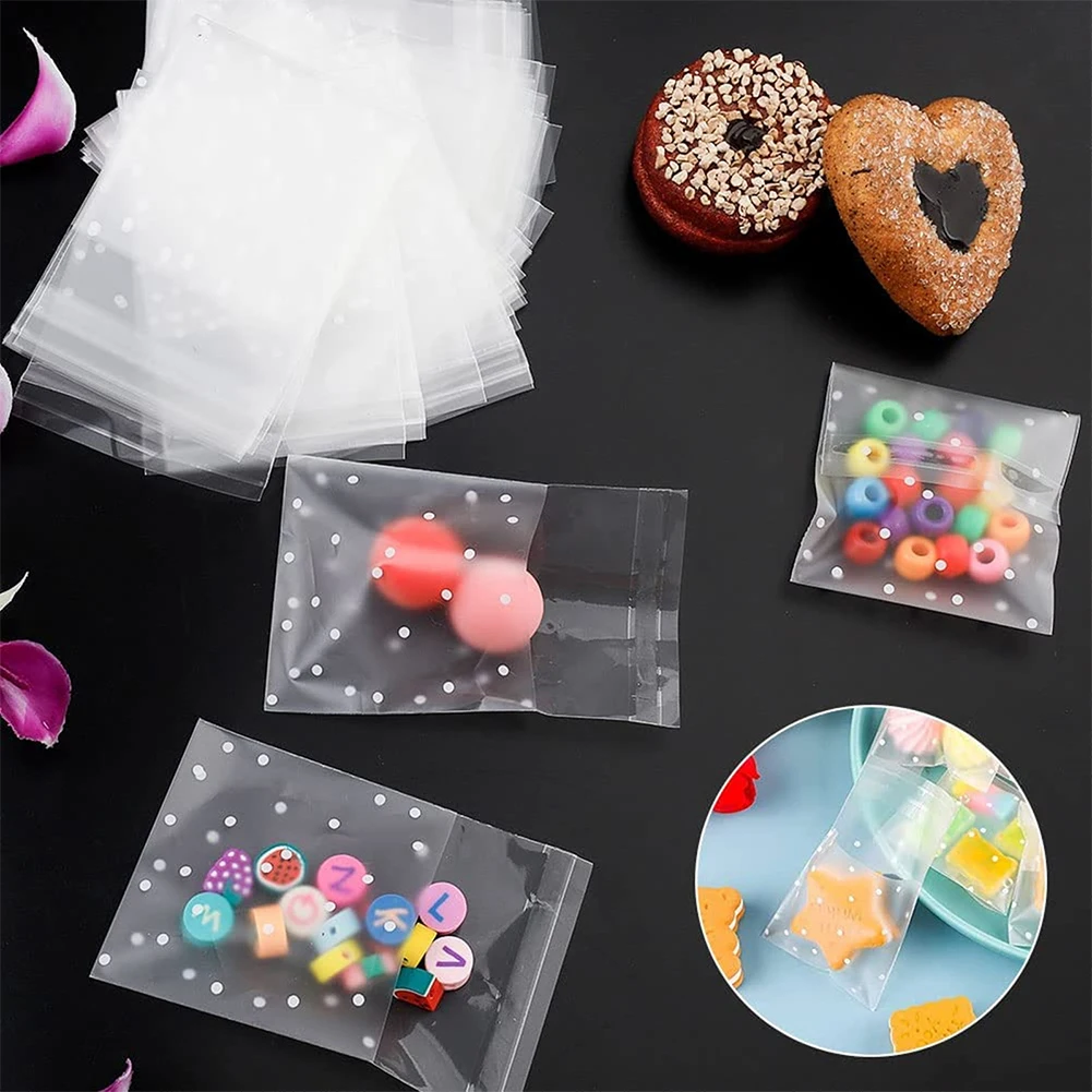 

200Pcs/set Gift Packing Bag Plastic Biscuits Packaging Bread Baking Supplies White Dot candy Cookies Package Party Gift Bag