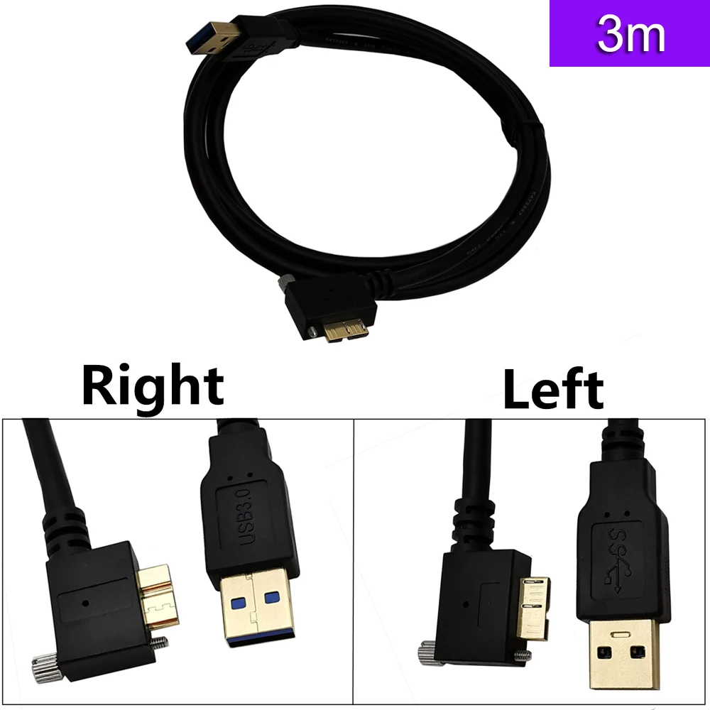 

USB 3.0 A Male to Micro B Male 90 Angle with optional Screw Locking Cable 3m