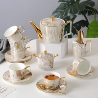 marble coffee set coffee cups bone china tea set teacup saucer creamer sugar bowl teapot kit teapots cups home supplies