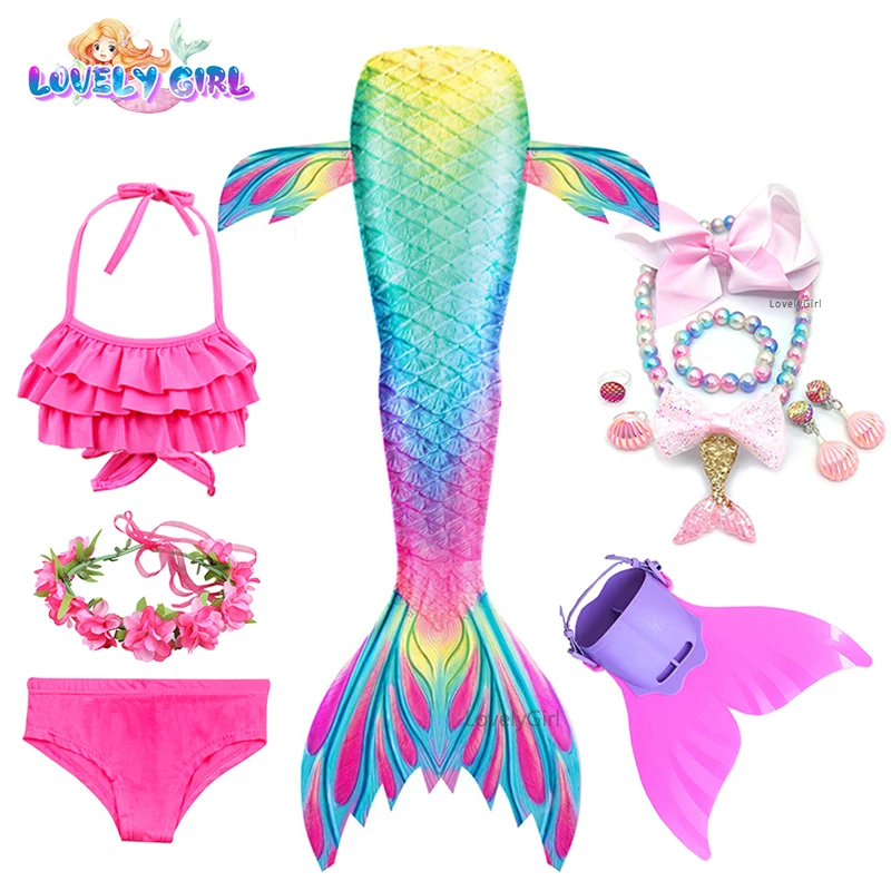 

Рождественский подарок, костюм Русалочки с бикини, купальник для косплея для вечеринки в бассейне, купальный костюм для девочек, бикини с хв...