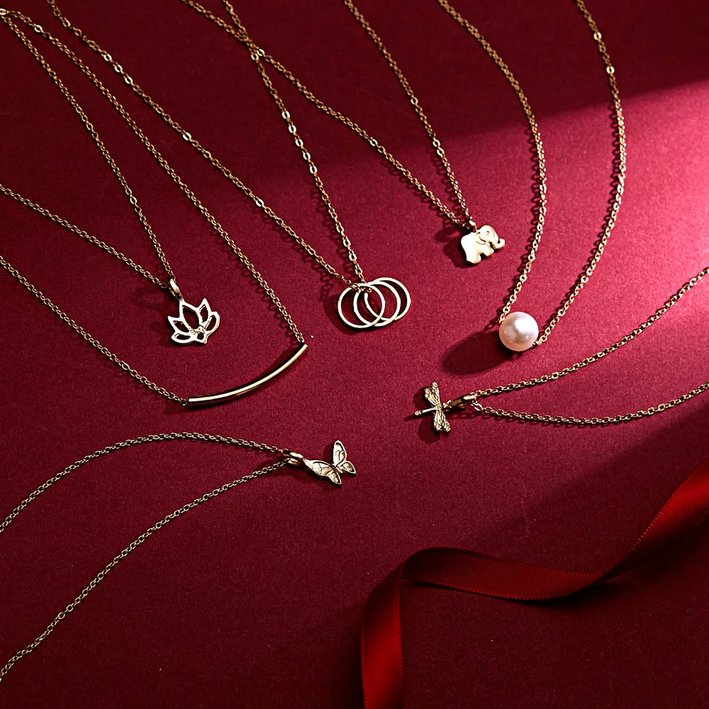 

Rinhoo Butterfly Elephant Pearl Of Love Gold-color Pendant Necklaces Clavicle Chains Necklace Fashion Necklace Women Jewelry