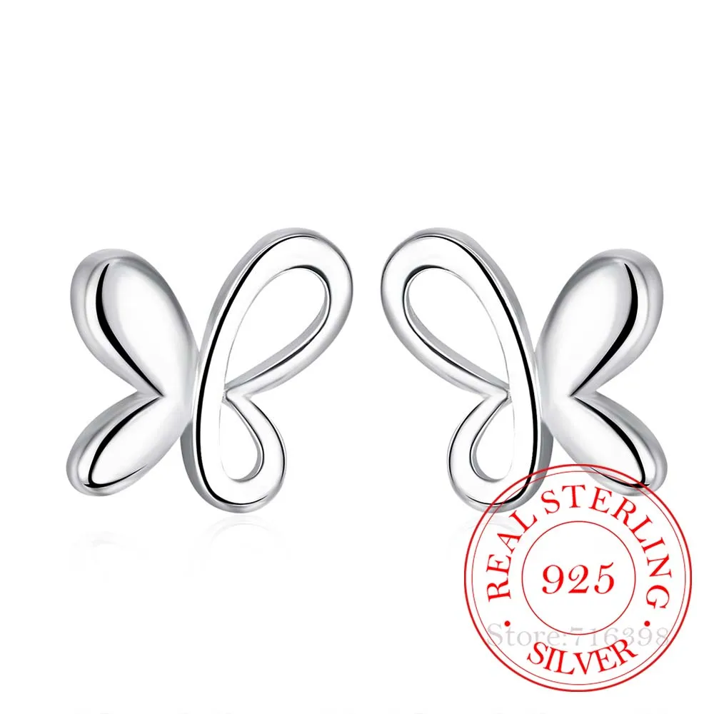 

High Quality 100% 925 Sterling Silver Women Jewelry Korean Silver Cute Butterfly Stud Earrings for Women 2020 Wedding Party Gift
