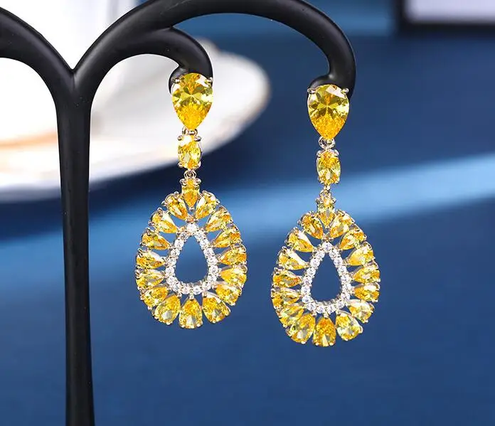 

Luxury gem series water drop geometric style inlaid colorful zircon earrings WOMEN high sense CELEBRATION ear jewelry