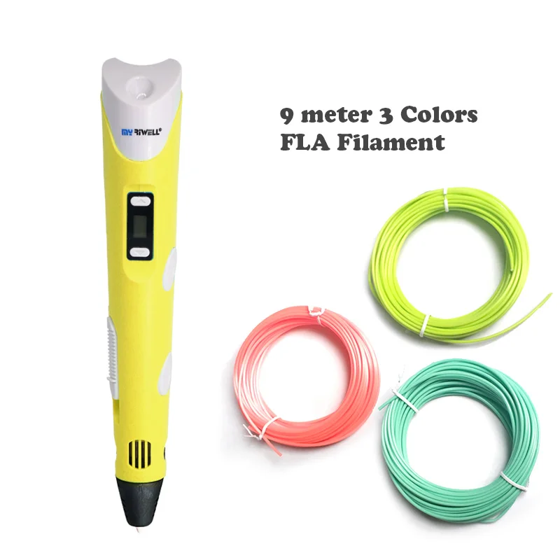 Yellow Pen Myriwell abs 3d pen 3d pens 3d ручка 3д ручка 3d для объёмного рисования LCD дисплей,1.75мм pla пластик нить 3d печать ручка 3д ручку 3d ручка Сделай сам подарок детских подарков - Цвет: Yellow Pen