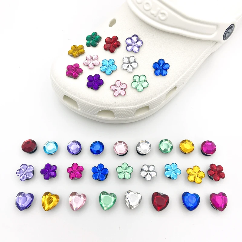 1 pcs Crystal Heart-shaped Pearl Diamond Shoe Charms Garden Shoe Accessories Buckle Decorations Fit Croc Wristband JIBZ