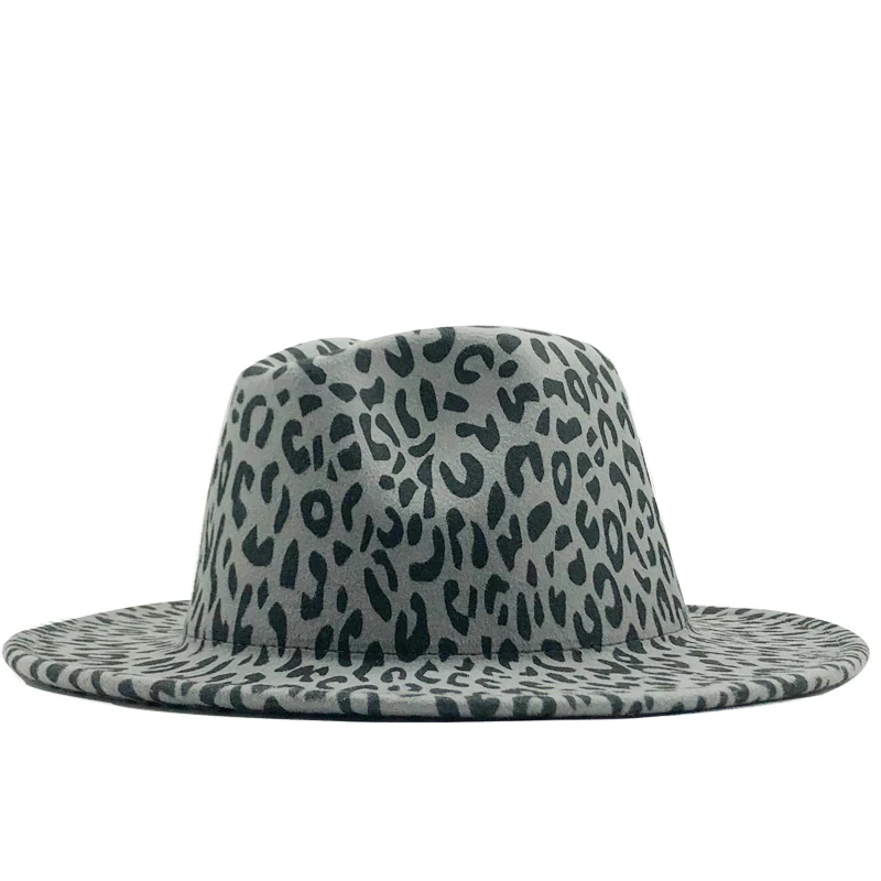 Модная леопардовая Женская и Мужская шерстяная шляпа Fedora Элегантная Дамская зимняя Осенняя широкая джазования с полями церковная Панама сомбреро