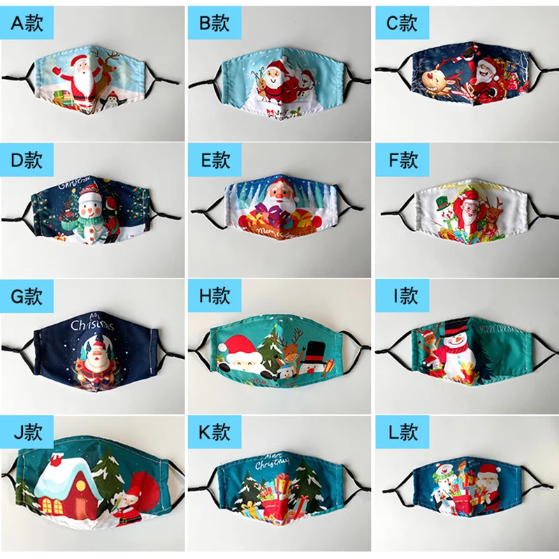 

Adult Christmas Print Face Mask Washable Mouth Cotton Cartoon Mask For Protection Reusable Santa Earloop Mouth Merry Christmas