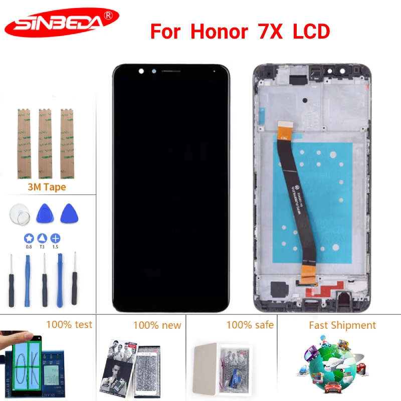 

5,93 "Протестировано для Huawei Honor 7X ЖК-дисплей сенсорный экран без рамки для Huawei Честь 7X BND-L21 BND-L22 BND-L24 дисплей с инструмент