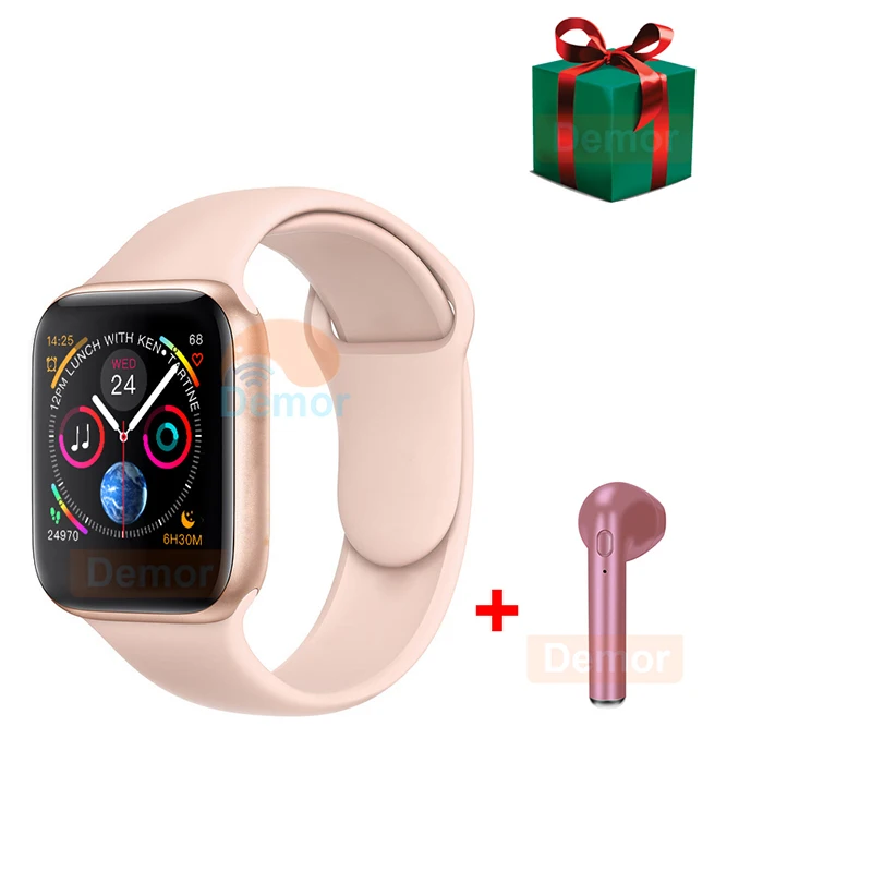 Pink Earphone DEMOR IWO 8 умные часы серии 4 монитор сердечного ритма подключение 44 мм умные часы для Apple iPhone samsung Android телефон наушники подарок - Цвет: Pink Earphone