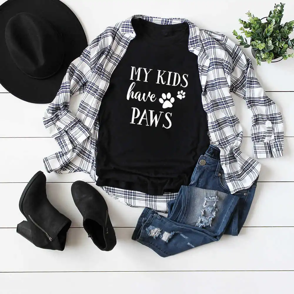 

Weird My Kids Have Paws Dog Mom Shirt Women Tshirt Summer Casual Dog Lover T Shirt Women Short Sleeve Dog Mama T-Shirts