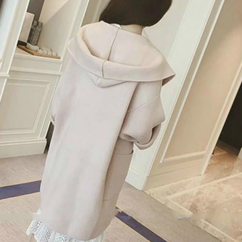 

Trench Coat Women Solid Hooded Plus Size 4XL Loose Leisure Elegant Womens Korean Style BF Daily Outwear Chic Trendy All-amtch