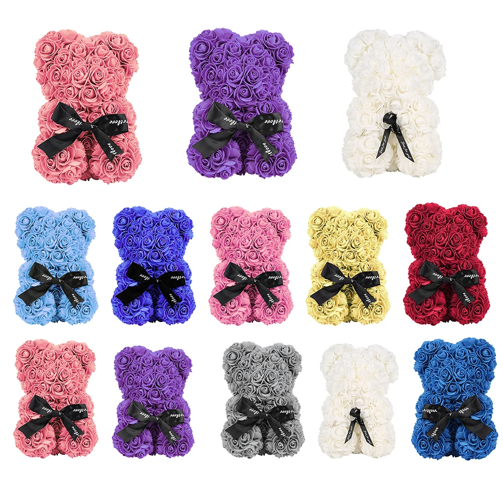 

Valentines Day Gift Red Rose Teddy Bear Rose Flower Artificial Decoration Christmas Gifts Women Valentines Gift 35cm beer rose