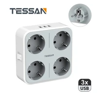 tessan multiple socket power strip european plug with 4 ac outlets 3 usb ports overload protector switch eu wall charger adapter