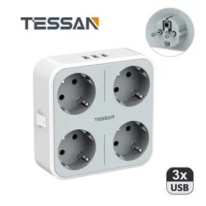TESSAN Multiple Socket Power Strip European Plug with 4 AC Outlets 3
USB Ports Overload Protector Switch EU Wall Charger Adapter