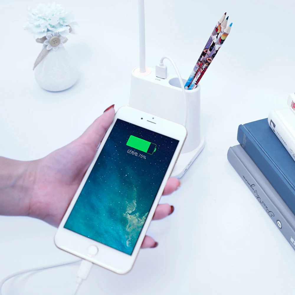 Светодиодная настольная лампа с USB зарядкой приглушаемый настраиваемый