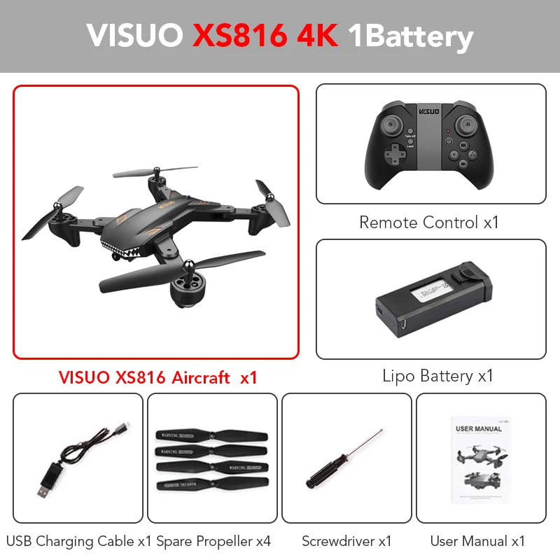 XS816 4K 1Battery Eachine VISUO XS809S BATTLES SHARKS 720P WIFI FPV Дрон С Щирокоугольным HD-камерой Складные RC Квадрокоптеры RTF RC Вертолетные Игрушки - Цвет: XS816 4K 1Battery